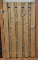 Poort 100x180 cm, geimpregneerde planken, stalen frame, cilinderslot, LINKSDRAAIEND (informeer naar levertijd)